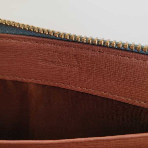 Furla Wallet Large Teal Blue Gray Two Block Genuine Leather Italian Zip Around - Picture 6 of 13